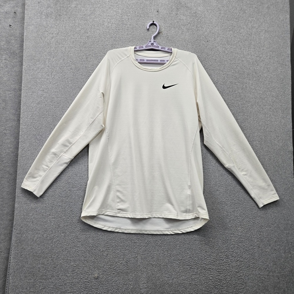 Nike Men Shirt 2XL White Dri-Fit Activewear Swoosh Logo Long Sleeve Stretch